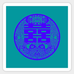 Double Happiness Bright Turquoise with Deep Blue Symbol - Happy Hong Kong Sticker